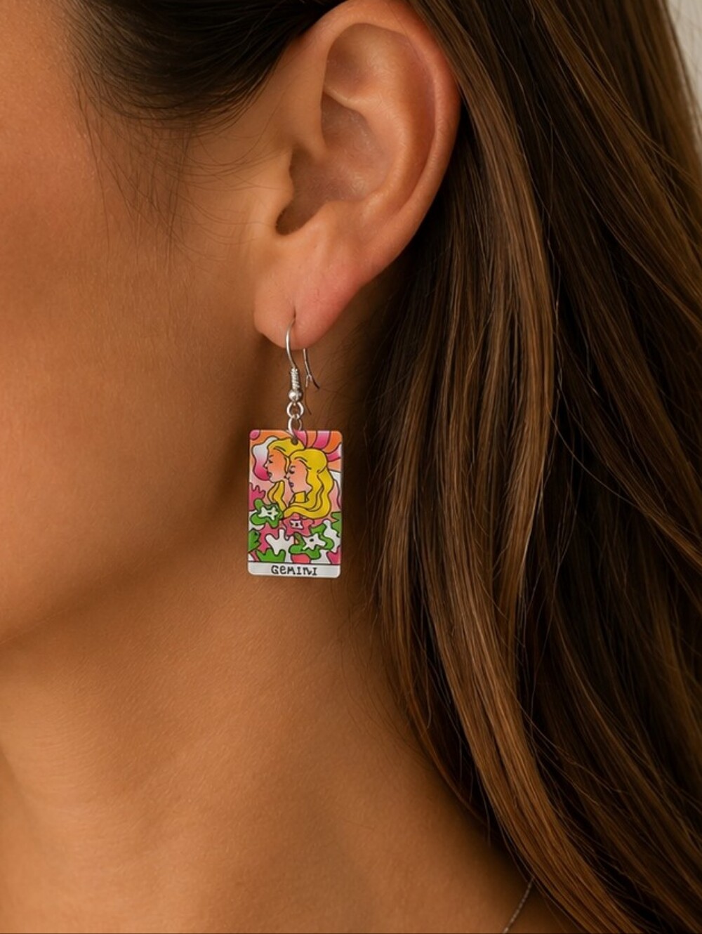 Handcrafted Acrylic Card Zodiac Gemini Earrings